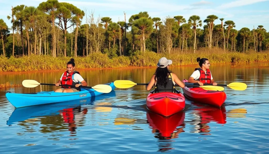 Small group kayaking through Lacassine Wetlands Louisiana with cypress trees Small group kayaking through Lacassine Wetlands Louisiana with cypress trees