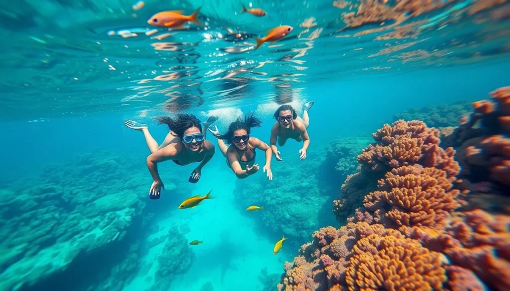 Small group snorkeling in coral reefs near Saona Island, Dominican Republic