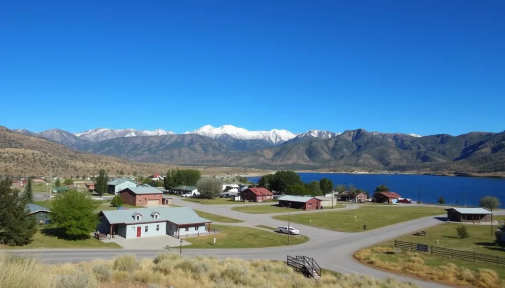 Small town of Heeney near Green Mountain Reservoir with mountain backdrop Small town of Heeney near Green Mountain Reservoir with mountain backdrop