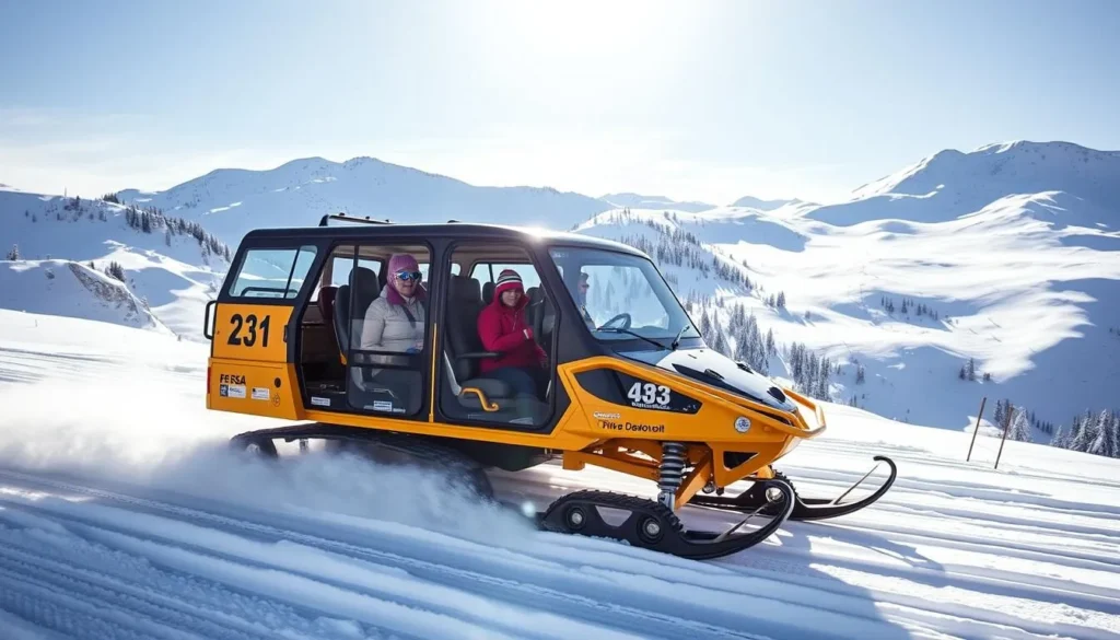 Snowcat transportation in winter Irwin, Colorado with passengers