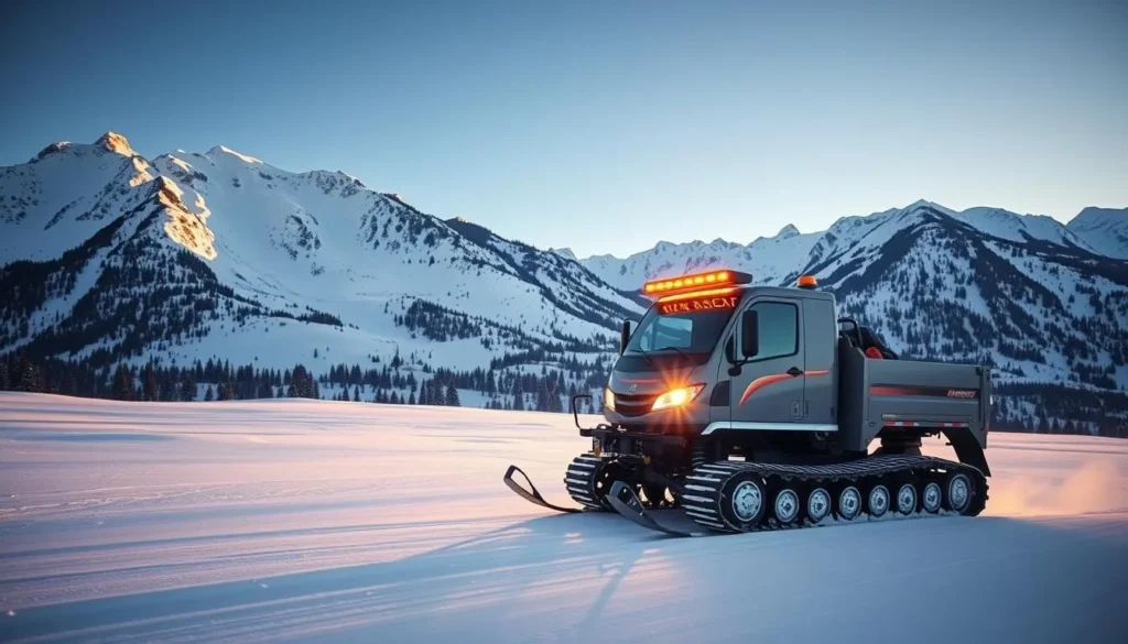Snowcat vehicle preparing for cat skiing tour in Irwin, Colorado