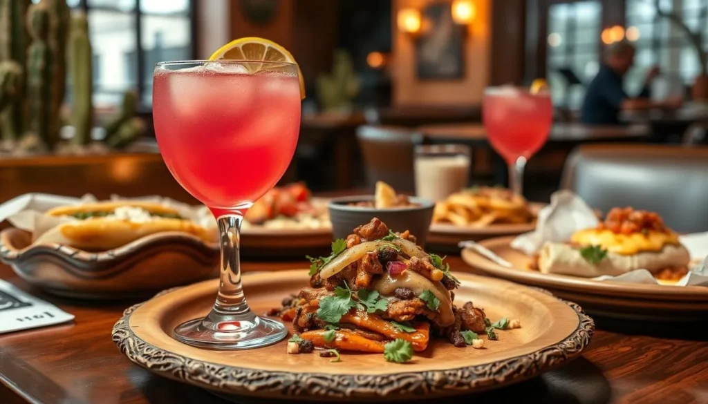 Southwestern cuisine featuring prickly pear margarita and Sonoran hot dog