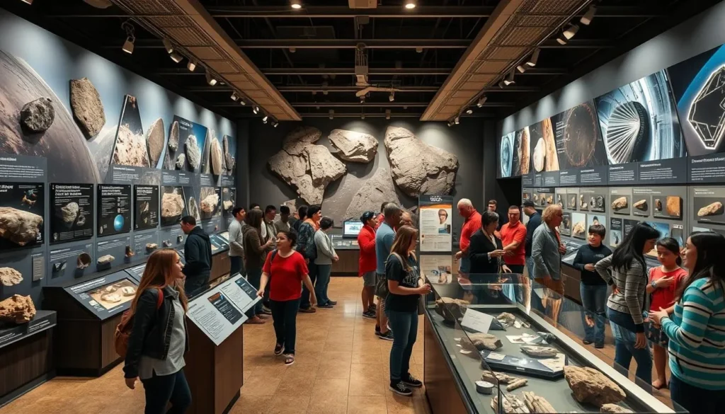 Space Museum exhibit at Meteor Crater showing meteorite displays and space artifacts Space Museum exhibit at Meteor Crater showing meteorite displays and space artifacts