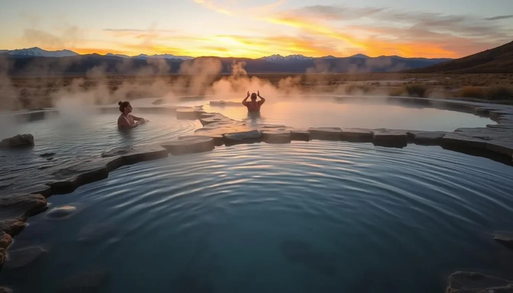 Spencer Hot Springs with mountains in the background at sunset