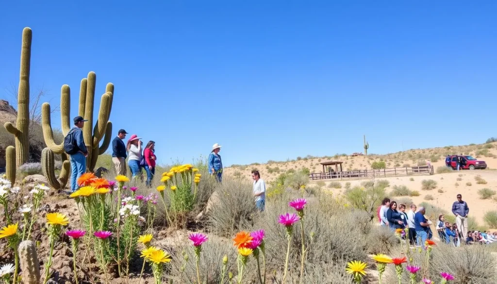 Spring blooms at Leasburg Dam State Park with desert flowers and cacti