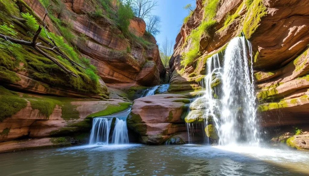 Spring waterfall flowing in French Canyon at Starved Rock State Park Spring waterfall flowing in French Canyon at Starved Rock State Park