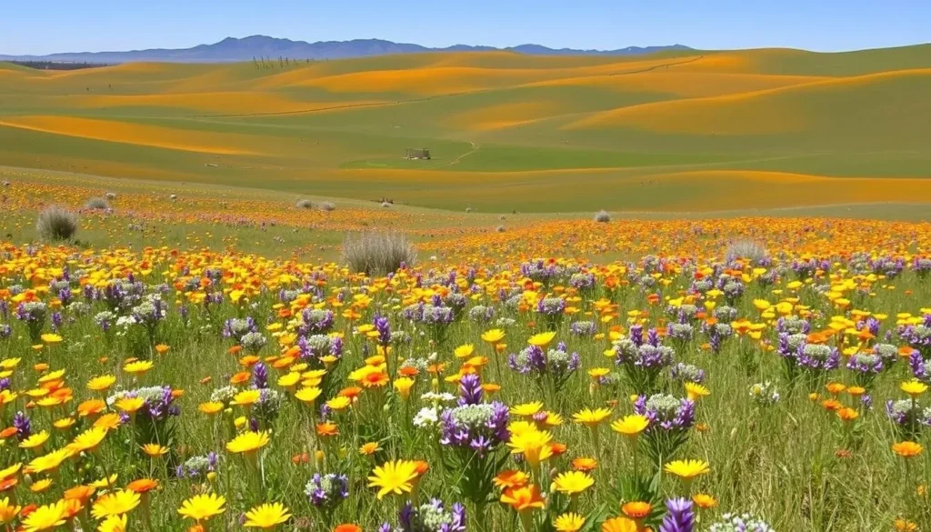 Spring wildflowers blooming across the grasslands of Tule Elk State Natural Reserve Spring wildflowers blooming across the grasslands of Tule Elk State Natural Reserve