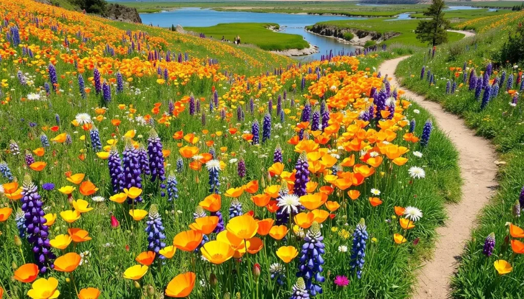 Spring wildflowers blooming along Buttermilk Bend Trail at South Yuba River State Park