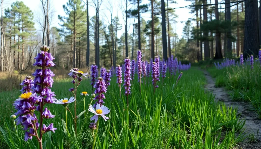 Spring wildflowers blooming along hiking trails at North Toledo Bend State Park Louisiana