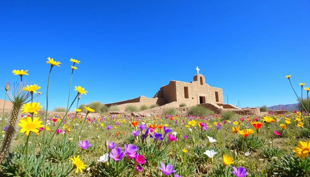 Spring wildflowers blooming around Salinas Pueblo Missions ruins Spring wildflowers blooming around Salinas Pueblo Missions ruins