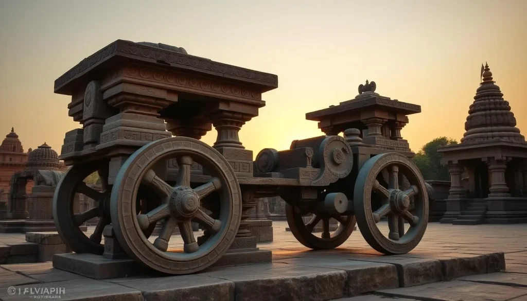 Stone chariot at Vittala Temple in Hampi with intricate carvings, Karnataka India best things to do