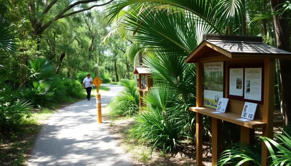 Story Walk trail at Palmetto Island State Park Louisiana with reading stations along a nature path Story Walk trail at Palmetto Island State Park Louisiana with reading stations along a nature path