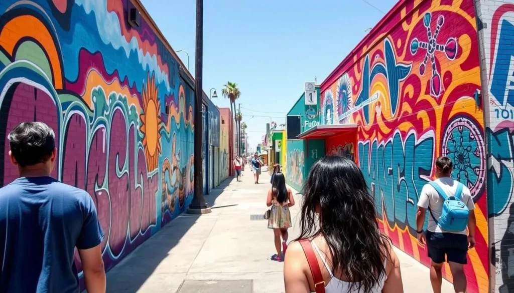 Street art and murals in Venice Beach, Los Angeles, California showing the area's vibrant artistic culture