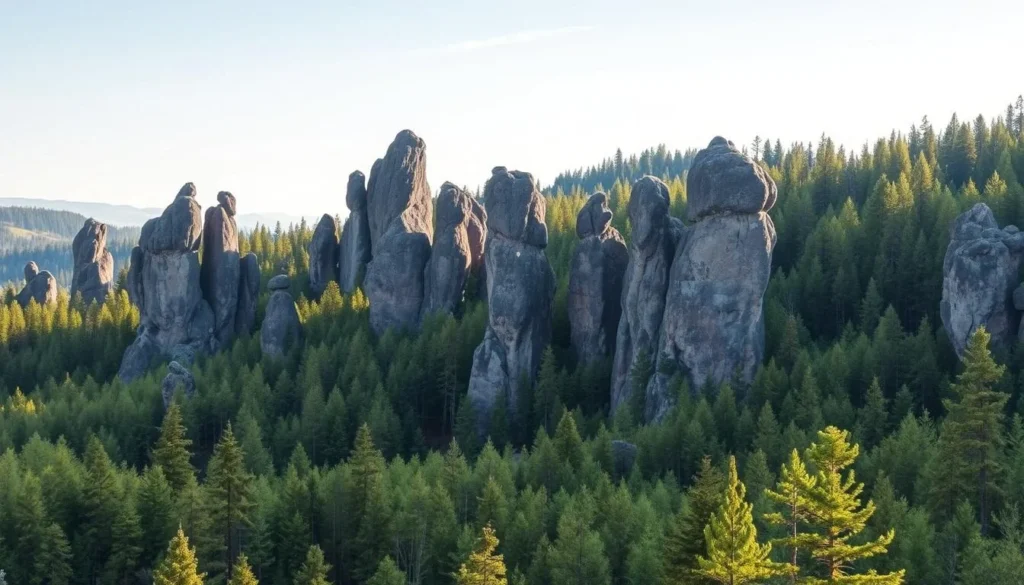 Stunning view of rock formations at Stolby Nature Reserve in Krasnoyarsk Krai Stunning view of rock formations at Stolby Nature Reserve in Krasnoyarsk Krai