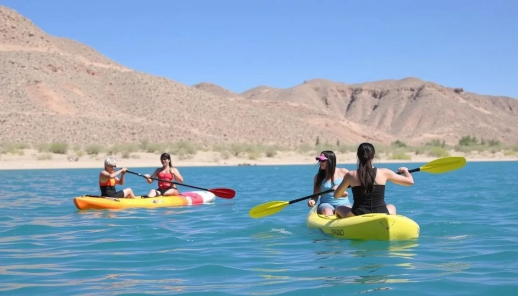Summer activities at Highline Lake with people enjoying the water