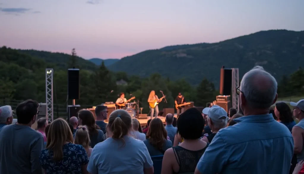 Summer concert at Tussey Mountain amphitheater with crowd enjoying live music Summer concert at Tussey Mountain amphitheater with crowd enjoying live music