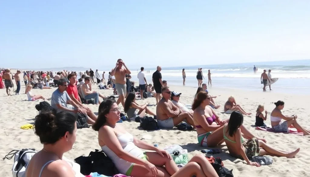 Summer day at San Onofre State Beach California with diverse visitors enjoying the sunshine Summer day at San Onofre State Beach California with diverse visitors enjoying the sunshine