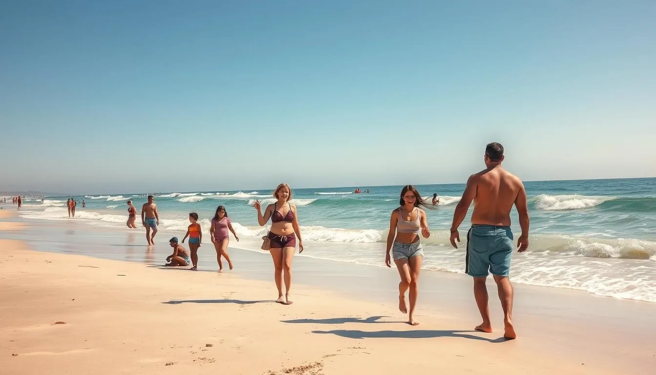 Summer-day-at-Silver-Strand-State-Beach-with-families-enjoying-the-sunny-weather-and-gentle Summer day at Silver Strand State Beach with families enjoying the sunny weather and gentle waves