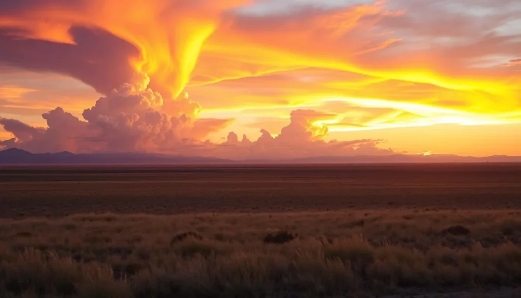 Summer sunset over the Plains of San Agustin with dramatic cloud formations Summer sunset over the Plains of San Agustin with dramatic cloud formations