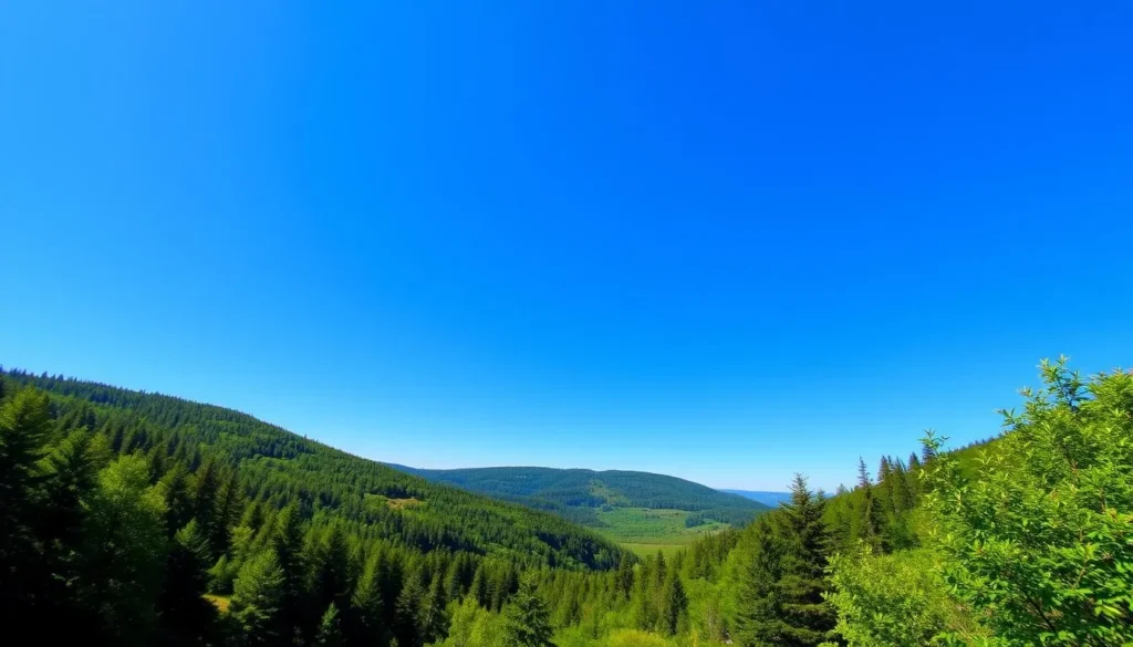 Summer view of Perm Krai with lush green forests and blue skies