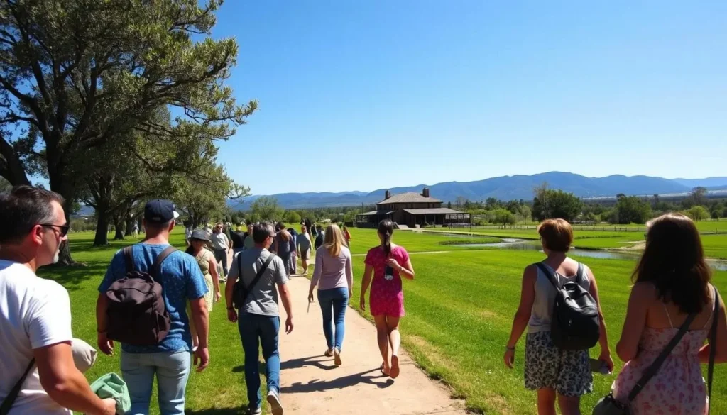 Sunny day at Will Rogers State Historic Park with visitors enjoying the grounds
