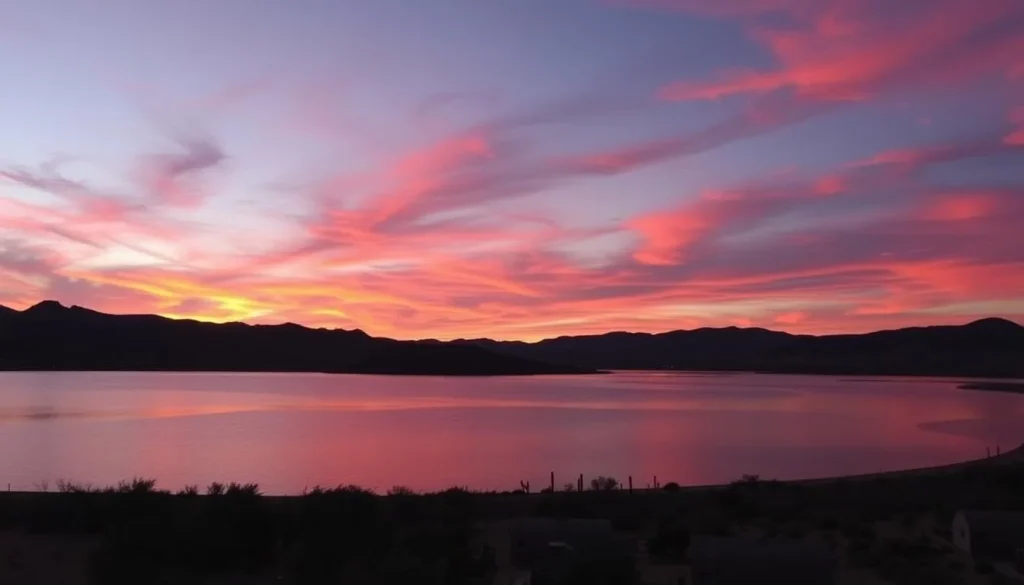 Sunset at Highline Lake with camping setup
