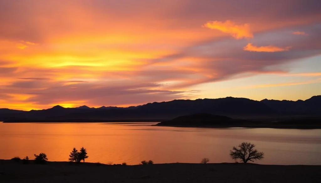 Sunset over Echo Canyon Reservoir at Echo Canyon State Park Nevada Sunset over Echo Canyon Reservoir at Echo Canyon State Park Nevada