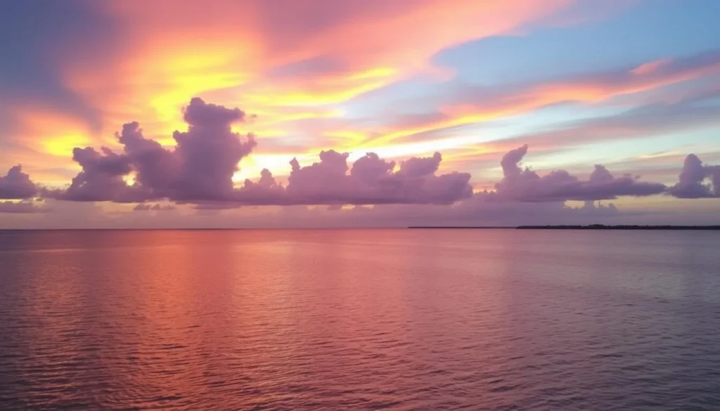 Sunset over the Gulf waters near Shell Keys National Wildlife Refuge