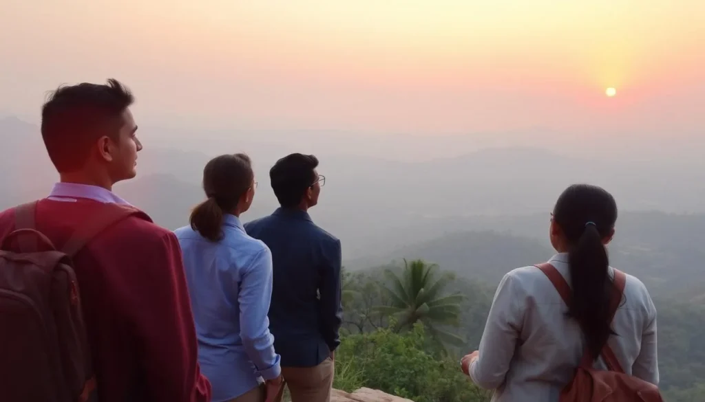 Sunset view from Dhoopgarh, the highest point in Satpura Range, with panoramic vistas of surrounding mountains