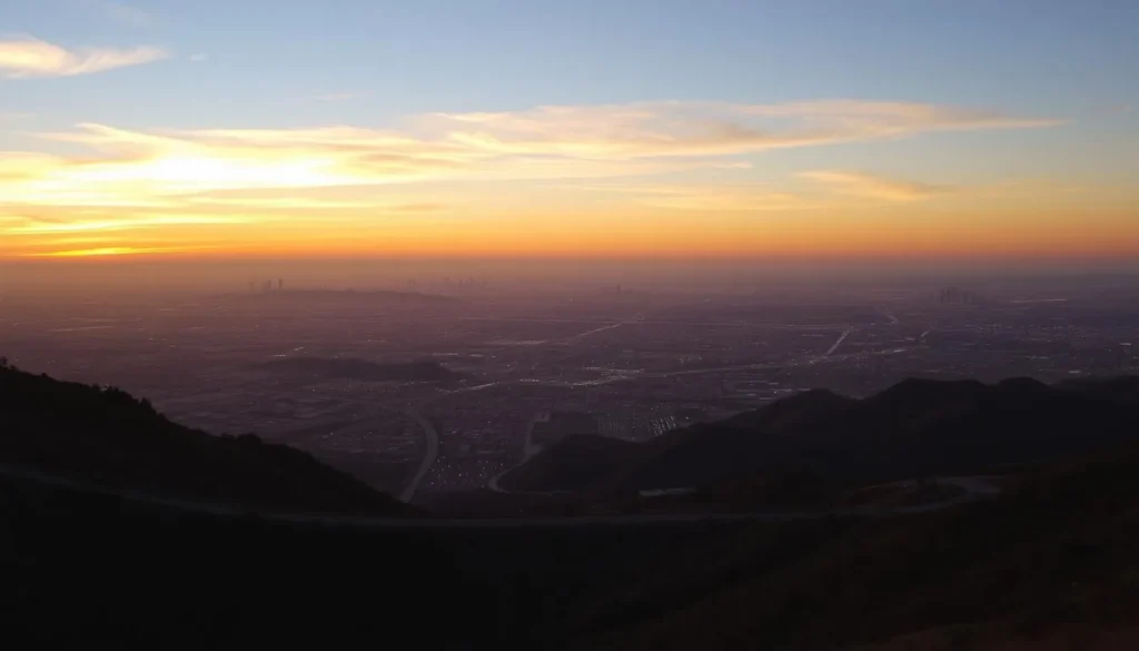 Sunset view from Verdugo Peak showing Los Angeles lights beginning to twinkle Sunset view from Verdugo Peak showing Los Angeles lights beginning to twinkle
