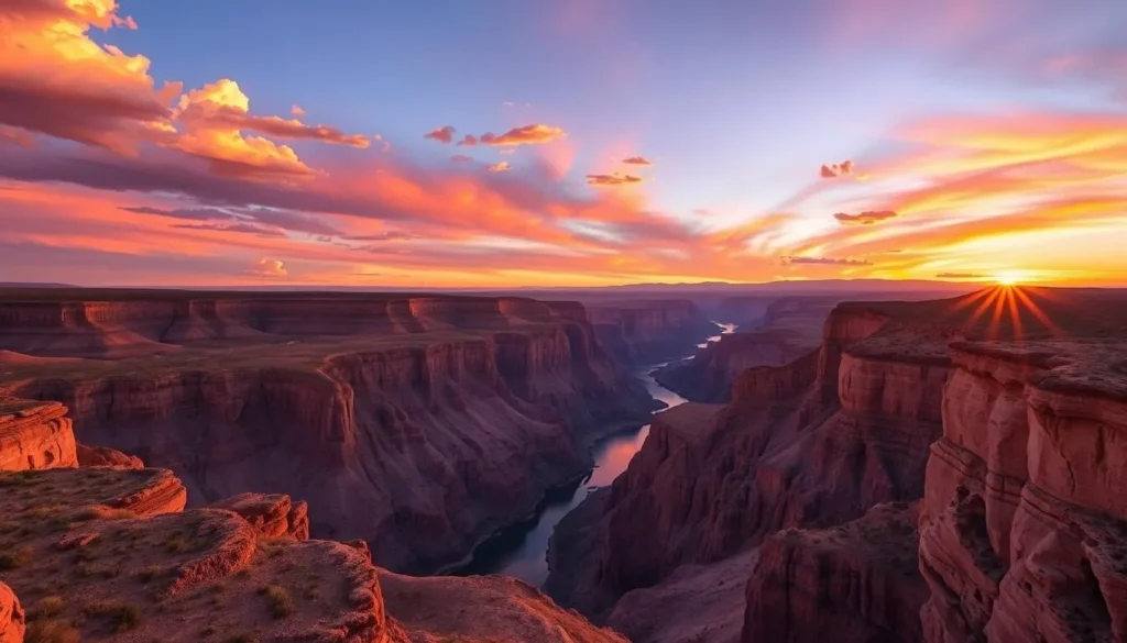 Sunset view over the Rio Grande Gorge with dramatic sky and canyon shadows Sunset view over the Rio Grande Gorge with dramatic sky and canyon shadows