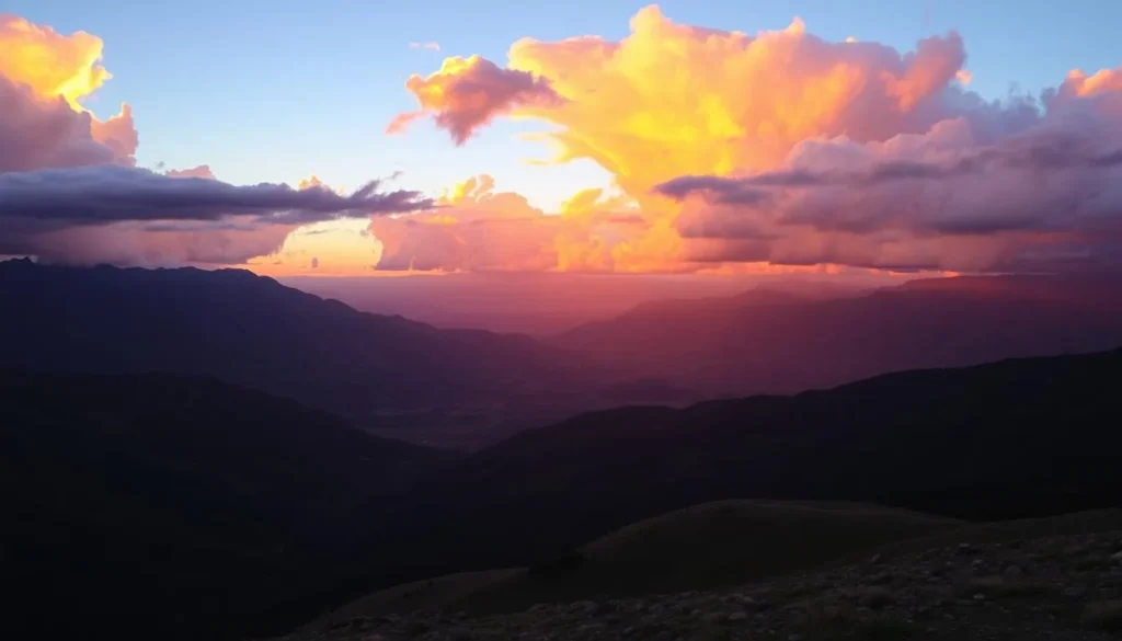 Sunset view over the San Juan Mountains from Black Bear Pass Road Colorado Sunset view over the San Juan Mountains from Black Bear Pass Road Colorado