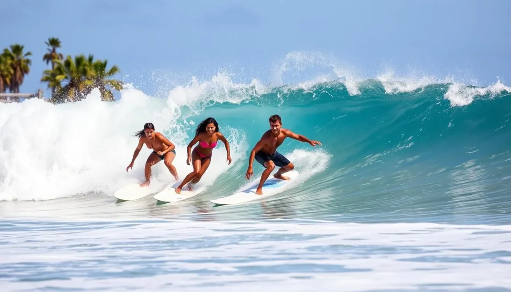 Surfers catching waves at Playa Bonita in Las Terrenas