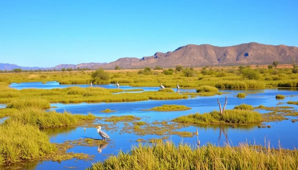 Tavasci Marsh at Tuzigoot National Monument Arizona with wetland birds and vegetation