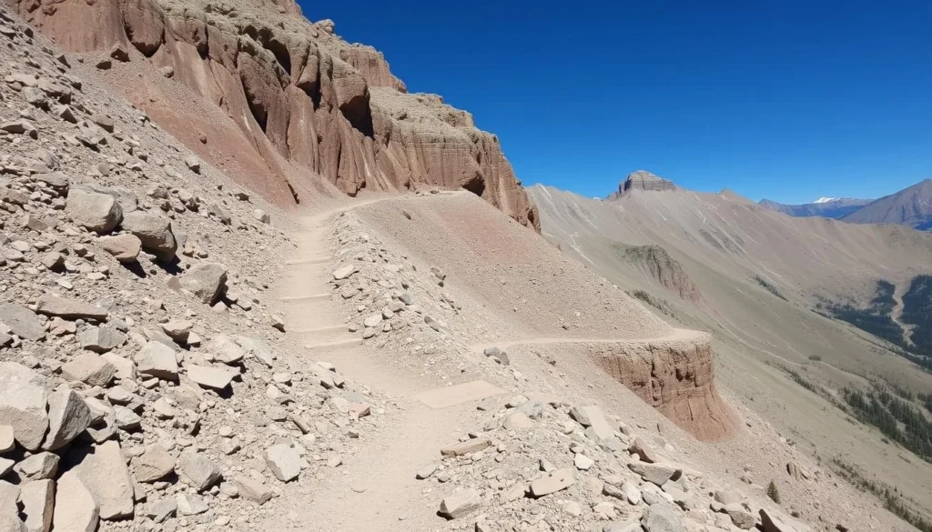 Technical section of Black Bear Pass Road Colorado showing steep terrain Technical section of Black Bear Pass Road Colorado showing steep terrain
