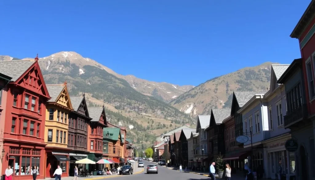 Telluride Colorado with mountain backdrop and colorful buildings