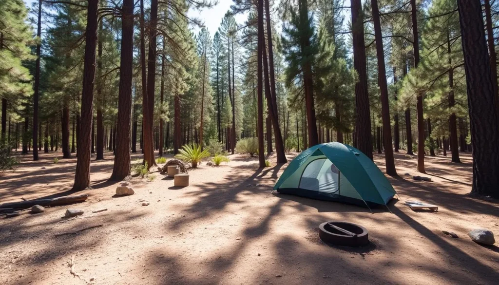 Tent camping in a forest clearing near Sycamore Canyon