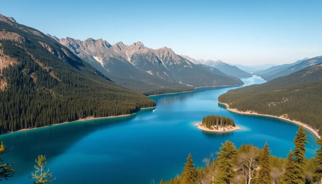 The Battlement Reservoirs surrounded by mountains and forest