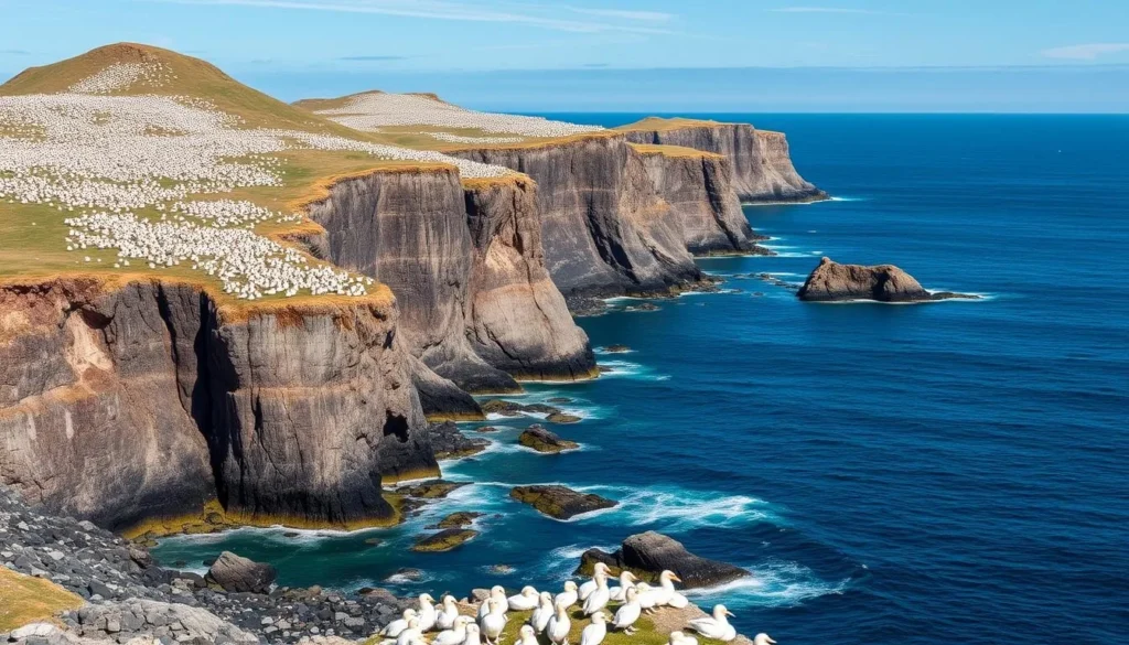 The Commander Islands with coastal cliffs and abundant seabird colonies