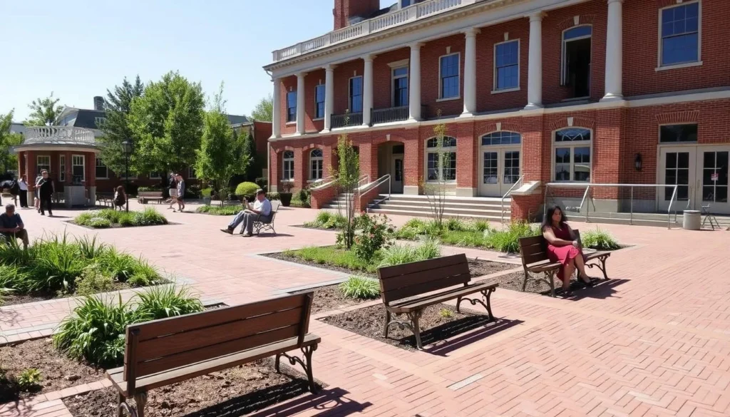 The Intermission Garden and outdoor plaza at the Woodland Opera House
