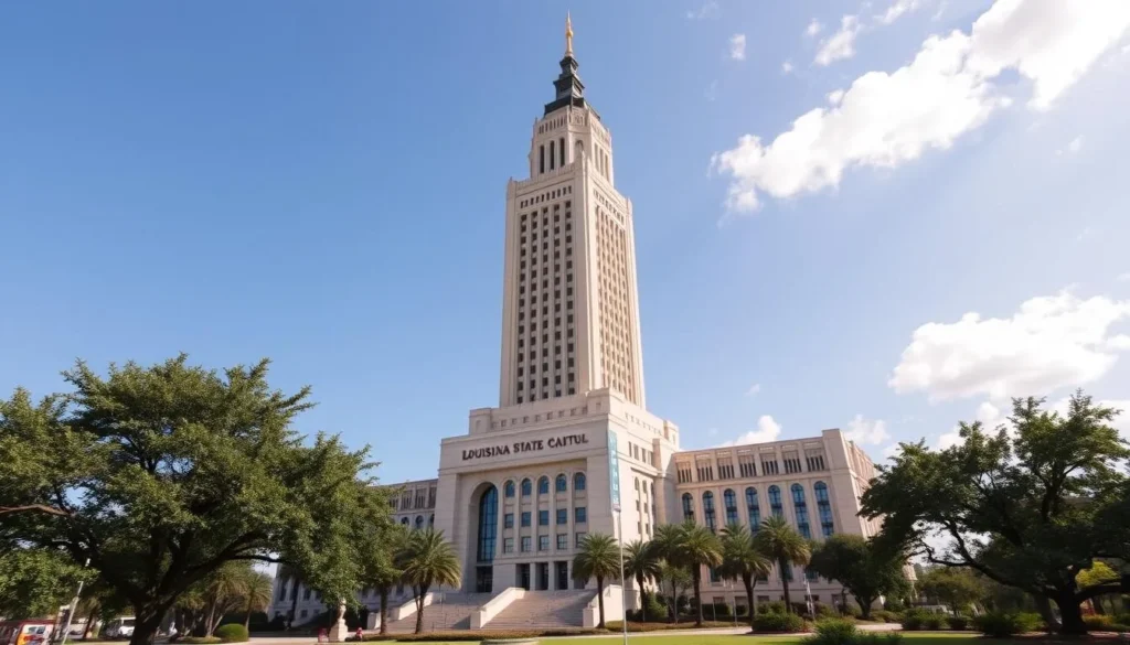 The Louisiana State Capitol building in Baton Rouge along the Great River Road The Louisiana State Capitol building in Baton Rouge along the Great River Road