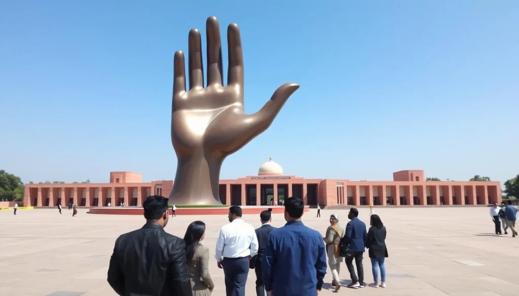The Open Hand Monument at Capitol Complex in Chandigarh, a UNESCO World Heritage site The Open Hand Monument at Capitol Complex in Chandigarh, a UNESCO World Heritage site
