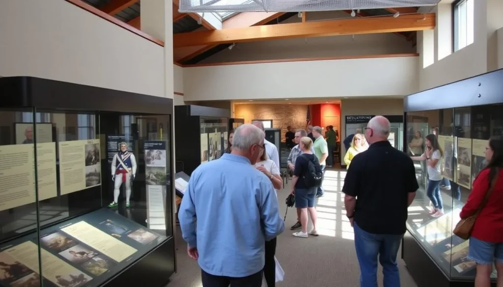 The Valley Forge Visitor Center with exhibits showcasing Revolutionary War artifacts and displays