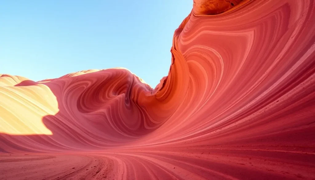 The Wave sandstone formation in Coyote Buttes North with its famous swirling patterns The Wave sandstone formation in Coyote Buttes North with its famous swirling patterns