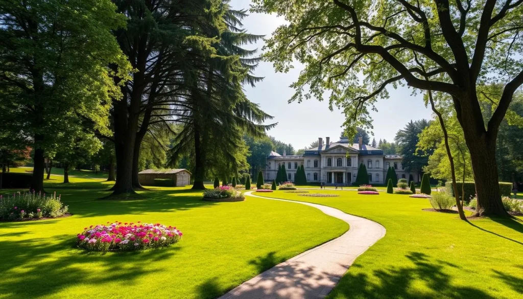 The beautiful gardens and grounds of Yasnaya Polyana estate in summer