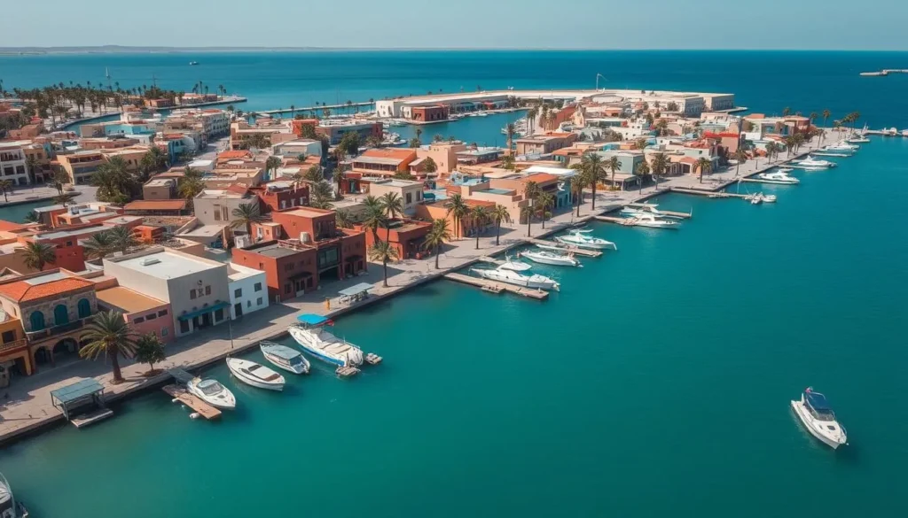 The beautiful lagoons and canals of El Gouna with colorful buildings