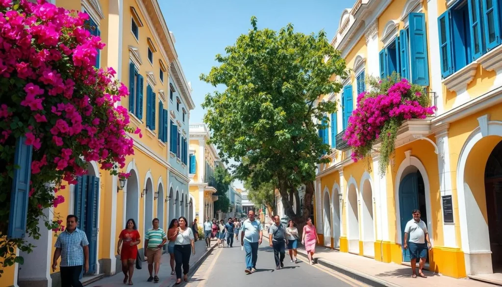 The charming streets of Puducherry's French Quarter with colonial buildings and bougainvillea