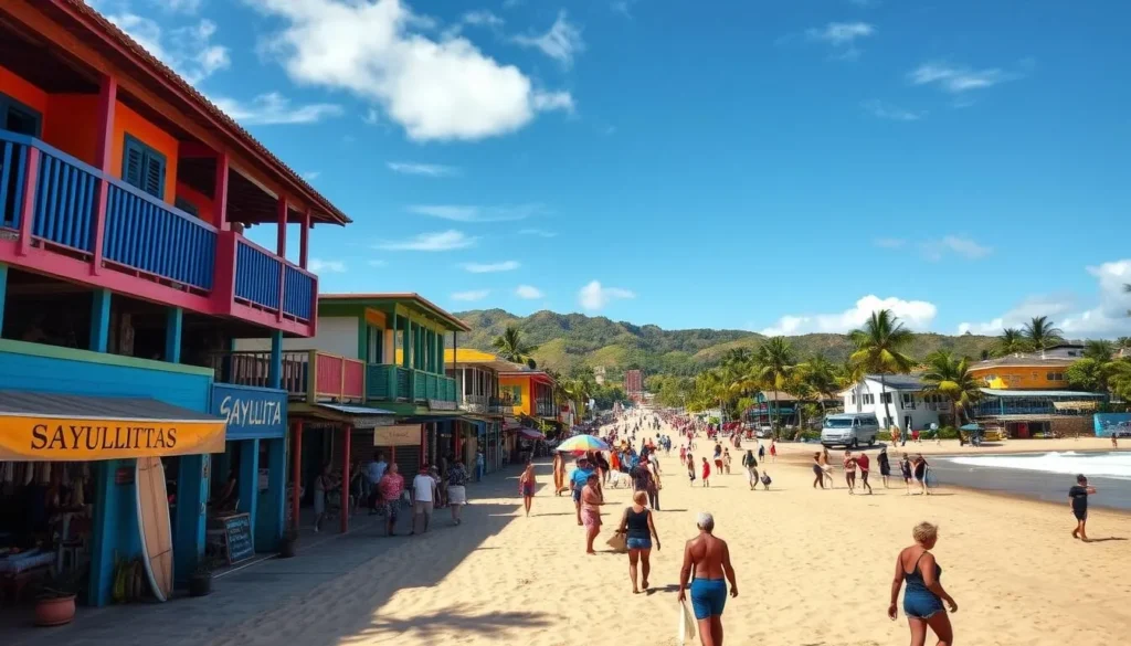 The colorful and bohemian beach town of Sayulita with its surf culture, colorful buildings, and palm-lined beaches