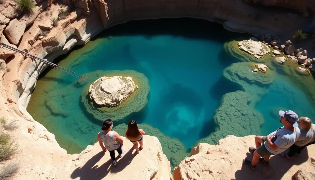 The famous Blue Hole in Santa Rosa with its crystal-clear blue waters The famous Blue Hole in Santa Rosa with its crystal-clear blue waters