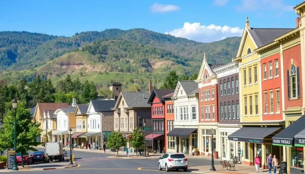 The historic town of Jim Thorpe, Pennsylvania with its Victorian architecture, located near Tuscarora Lake